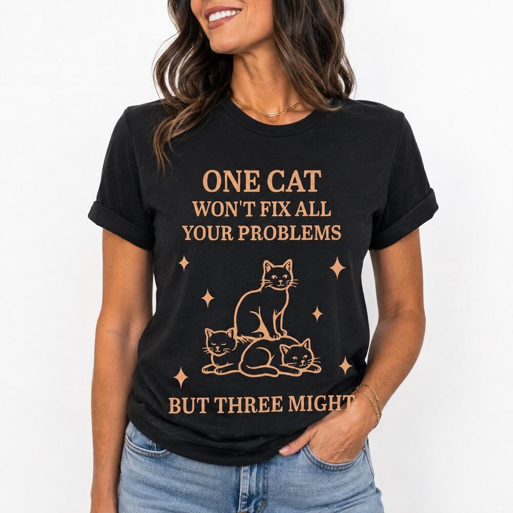 One Cat Won’t Fix All Your Problems Black Graphic Tee Sz XL NWOT